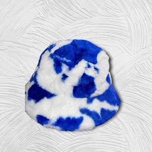 Furry Blue Cow Print Bucket Hat